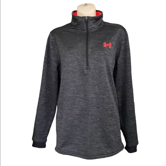 😍2/$20 Under Armour Sz S Grey & Orange Half Zip Coldgear Pullover - Picture 1 of 10